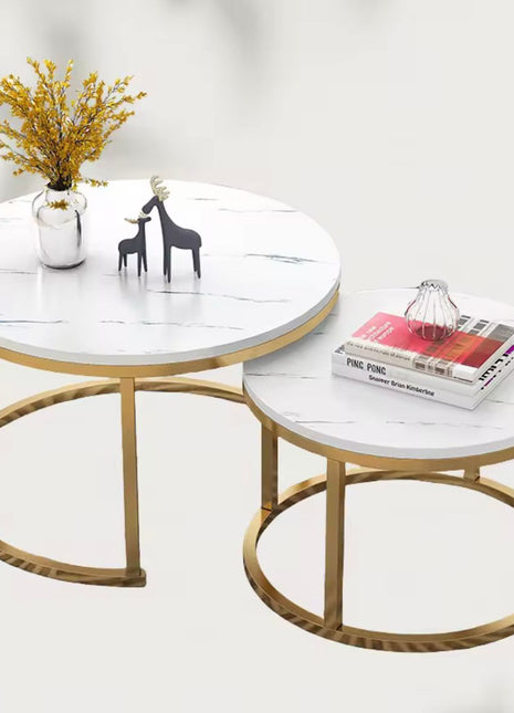 Ensemble de 2 Tables Basses Rondes en Marbre – Élégantes et Modernes
