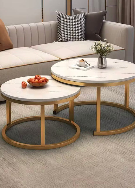 Ensemble de 2 Tables Basses Rondes en Marbre – Élégantes et Modernes